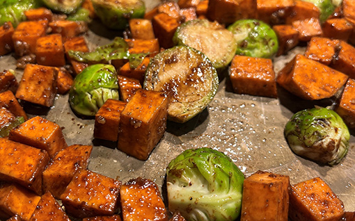 Roasted Brussels Sprouts and Sweet Potatoes