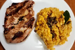 pumpkin risotto paired with a porkchop